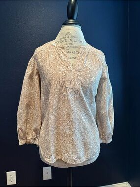 LOFT Beige Floral Paisley V-Neck Blouse